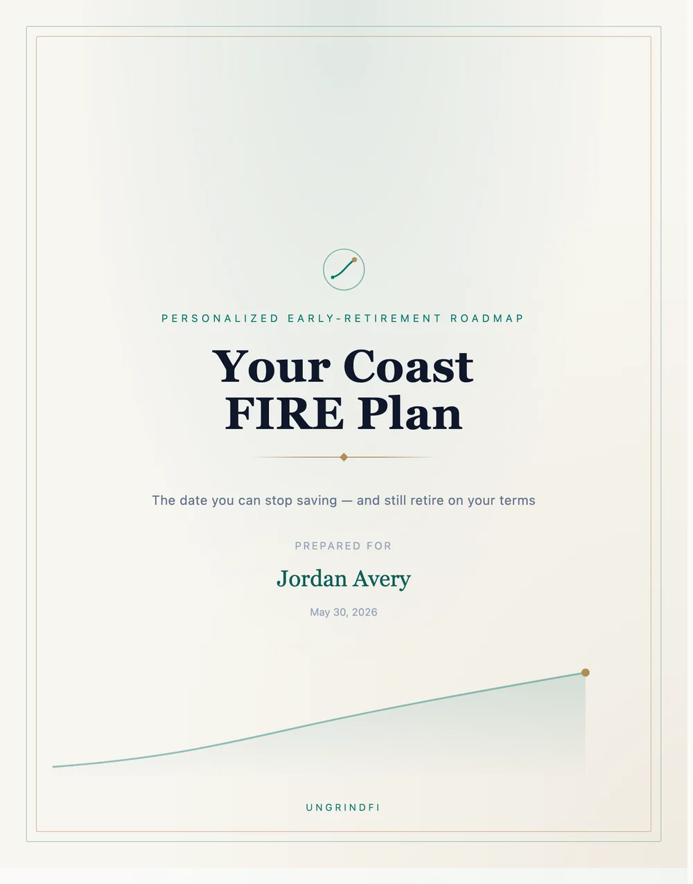 Cover page of the personalized Coast FIRE Plan PDF report