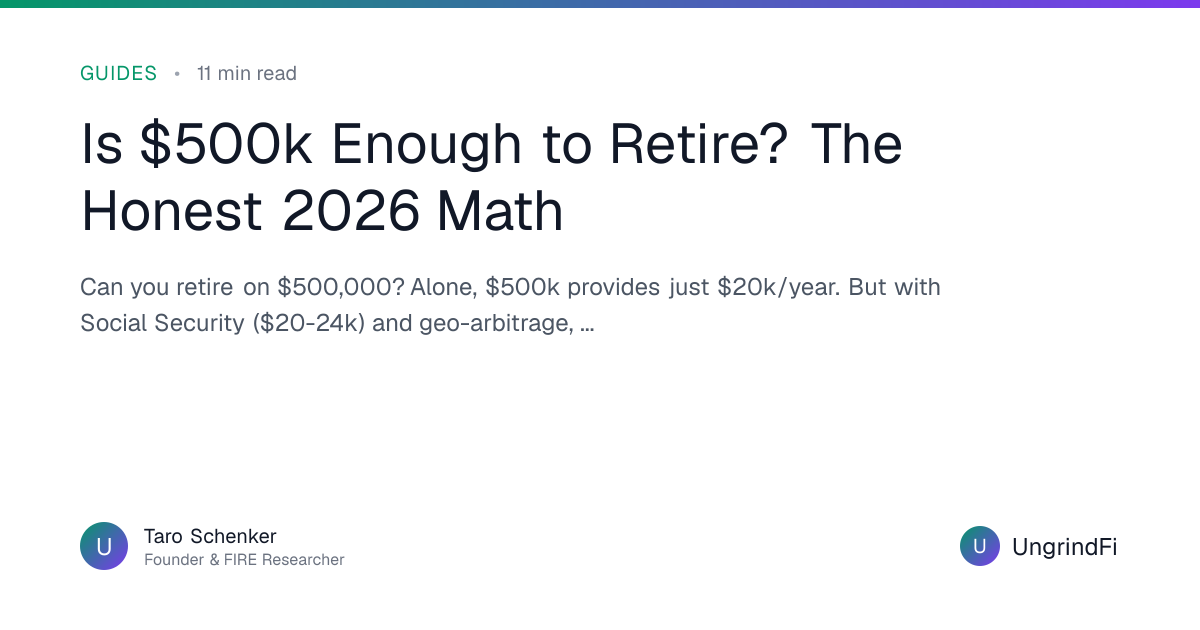 Is $500k Enough to Retire? The Honest 2026 Math | UngrindFi