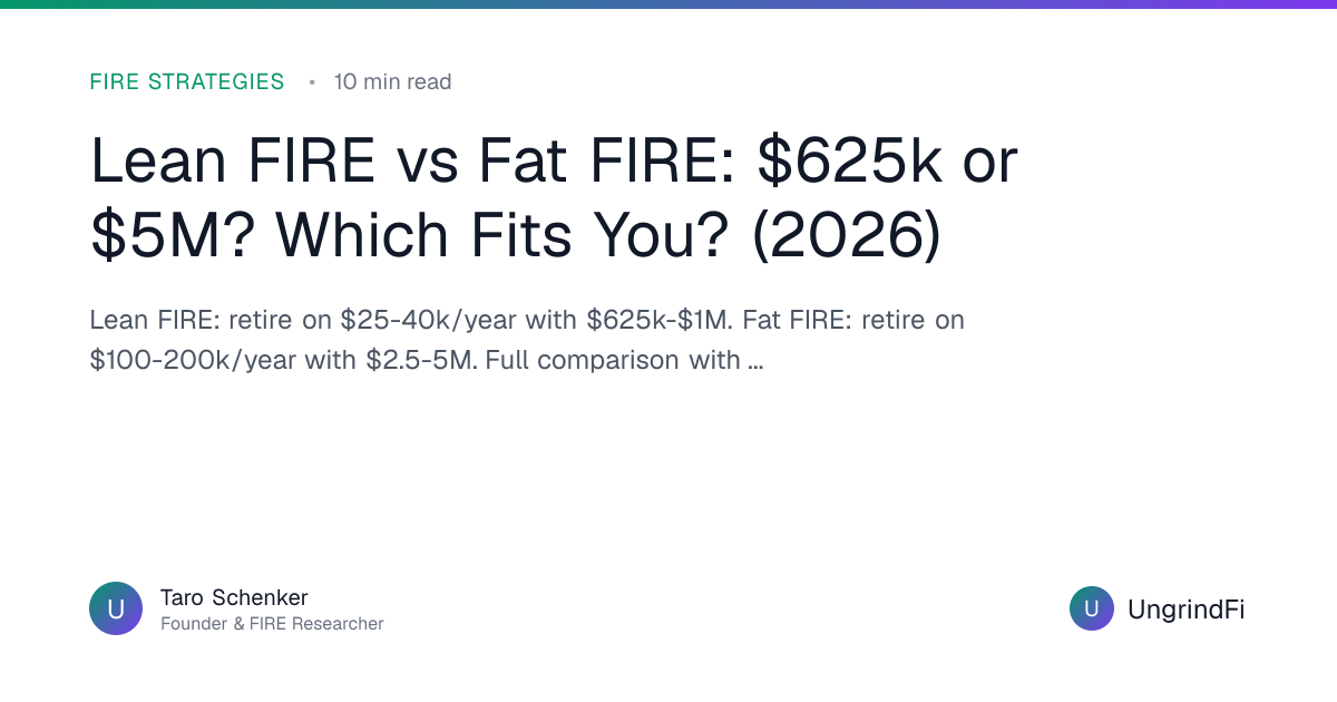 Lean FIRE vs Fat FIRE: $625k or $5M? Which Fits You? (2026) | UngrindFi